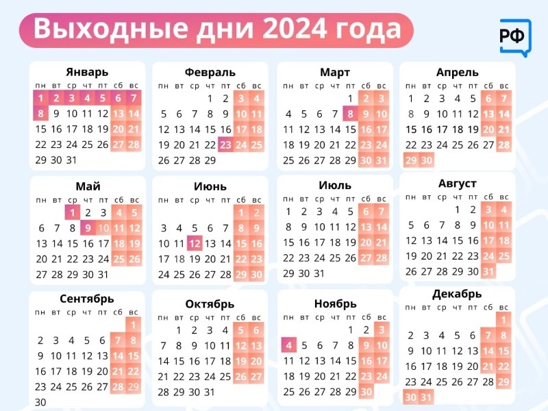 Минтруд выпустил календарь рабочих и праздничных дней на 2024 год
